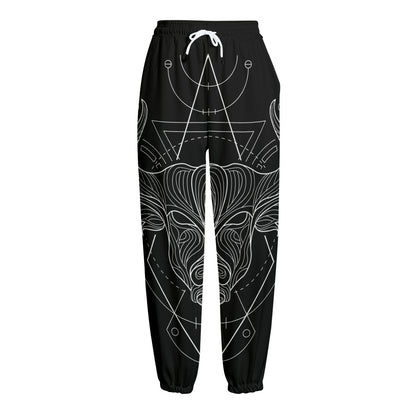 Black And White Taurus Sign Print Fleece Lined Knit Pants