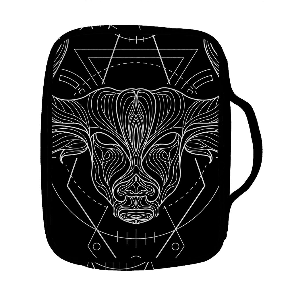 Black And White Taurus Sign Print Front Pocket Bible Bag