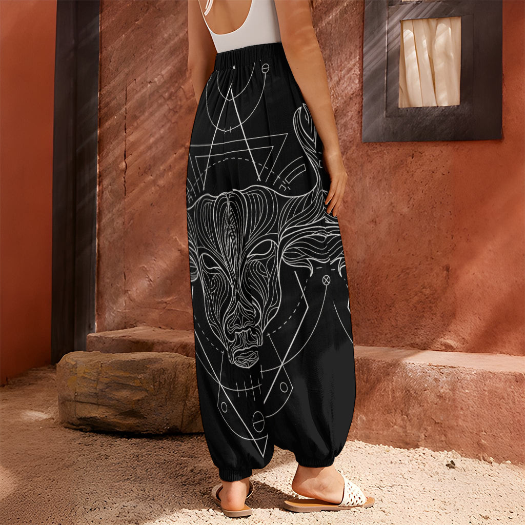 Black And White Taurus Sign Print Harem Pants