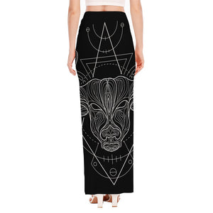 Black And White Taurus Sign Print High Slit Maxi Skirt