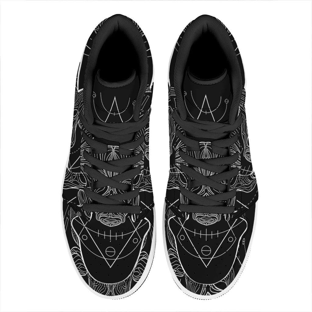 Black And White Taurus Sign Print High Top Leather Sneakers