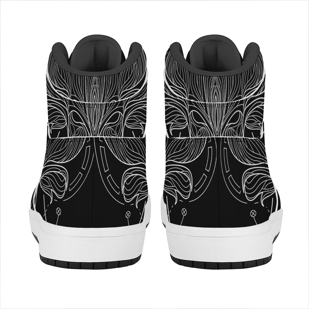 Black And White Taurus Sign Print High Top Leather Sneakers