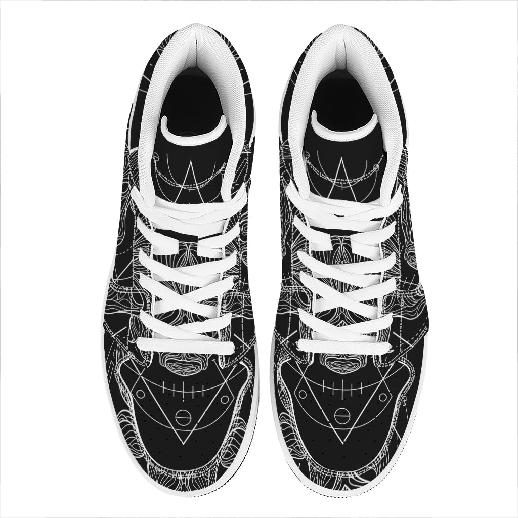 Black And White Taurus Sign Print High Top Leather Sneakers
