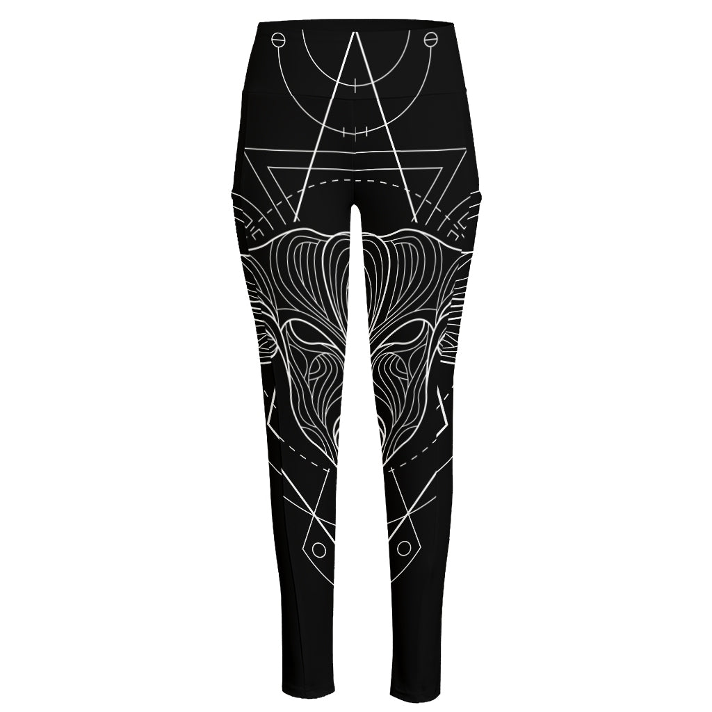 Black And White Taurus Sign Print High-Waisted Pocket Leggings