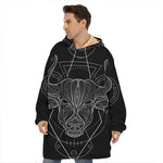 Black And White Taurus Sign Print Hoodie Blanket