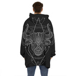 Black And White Taurus Sign Print Hoodie Blanket