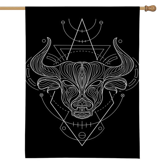 Black And White Taurus Sign Print House Flag