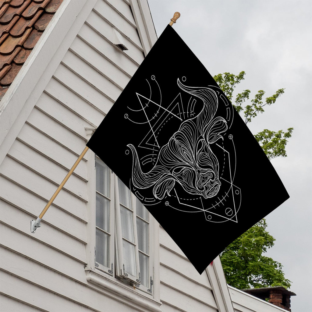 Black And White Taurus Sign Print House Flag