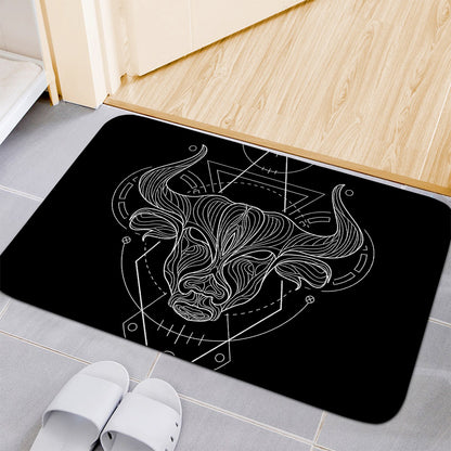 Black And White Taurus Sign Print Indoor Door Mat