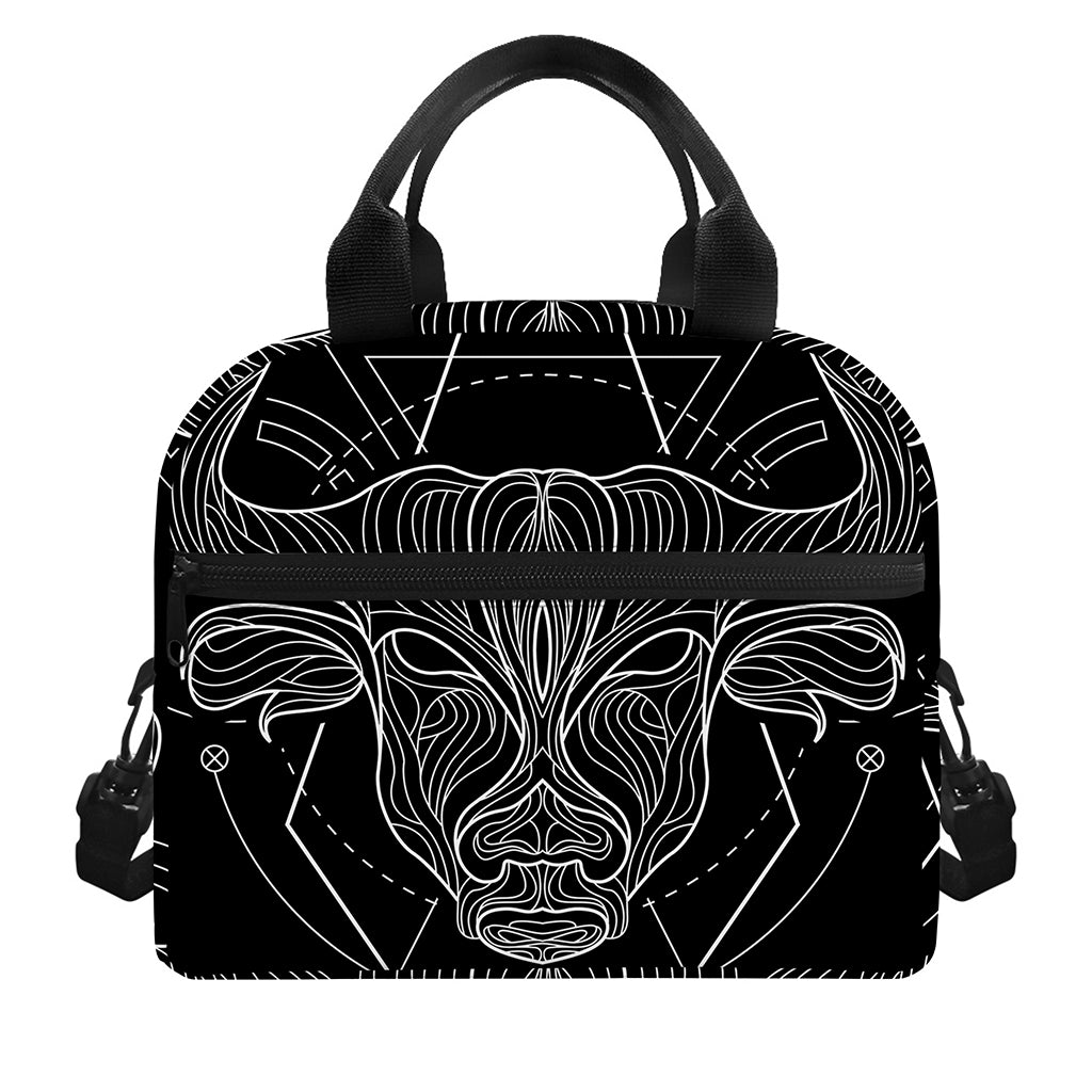 Black And White Taurus Sign Print Insulated Lunch Bag