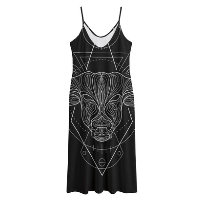 Black And White Taurus Sign Print Jersey Midi Cami Dress