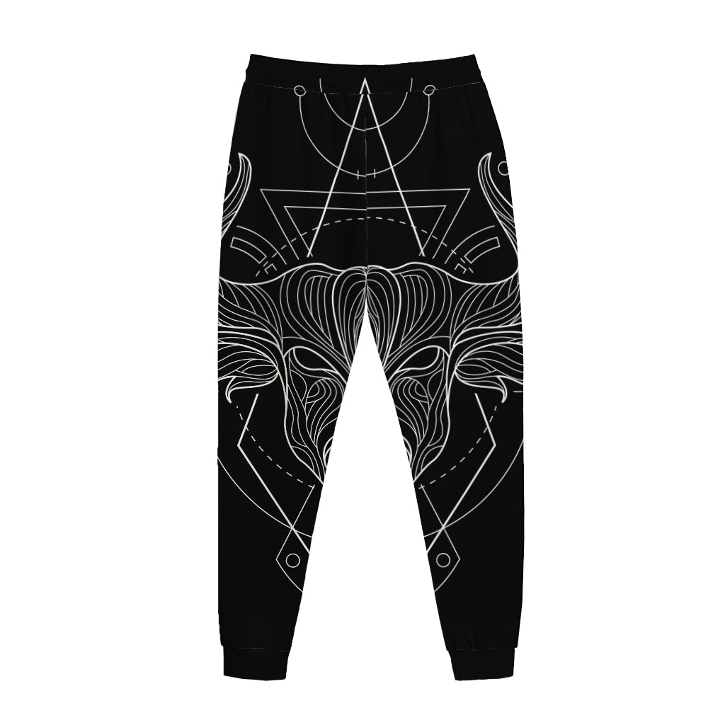 Black And White Taurus Sign Print Jogger Pants