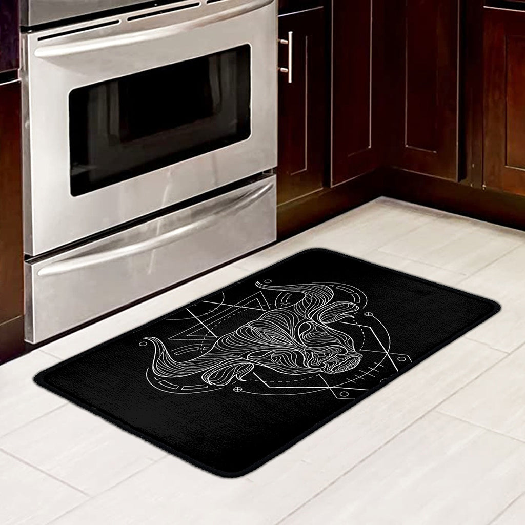 Black And White Taurus Sign Print Kitchen Mat