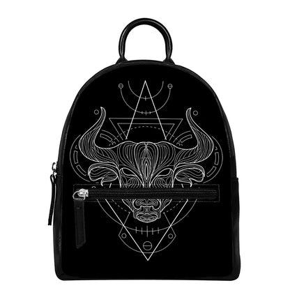 Black And White Taurus Sign Print Leather Backpack