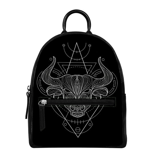 Black And White Taurus Sign Print Leather Backpack