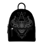 Black And White Taurus Sign Print Leather Backpack