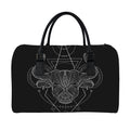Black And White Taurus Sign Print Leather Duffel Bag
