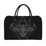 Black And White Taurus Sign Print Leather Duffle Bag