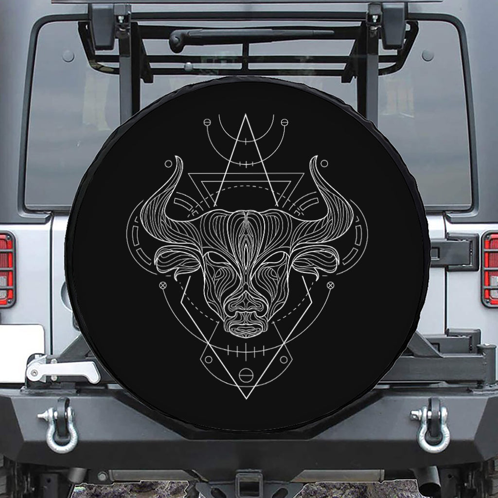 Black And White Taurus Sign Print Leather Spare Tire Cover