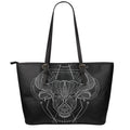 Black And White Taurus Sign Print Leather Tote Bag With Zipper