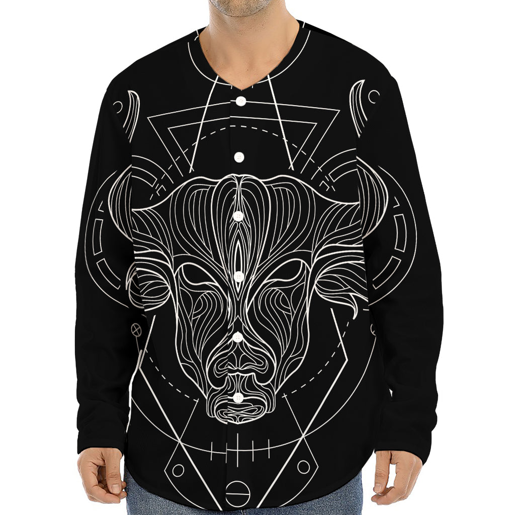 Black And White Taurus Sign Print Long Sleeve Baseball Jersey