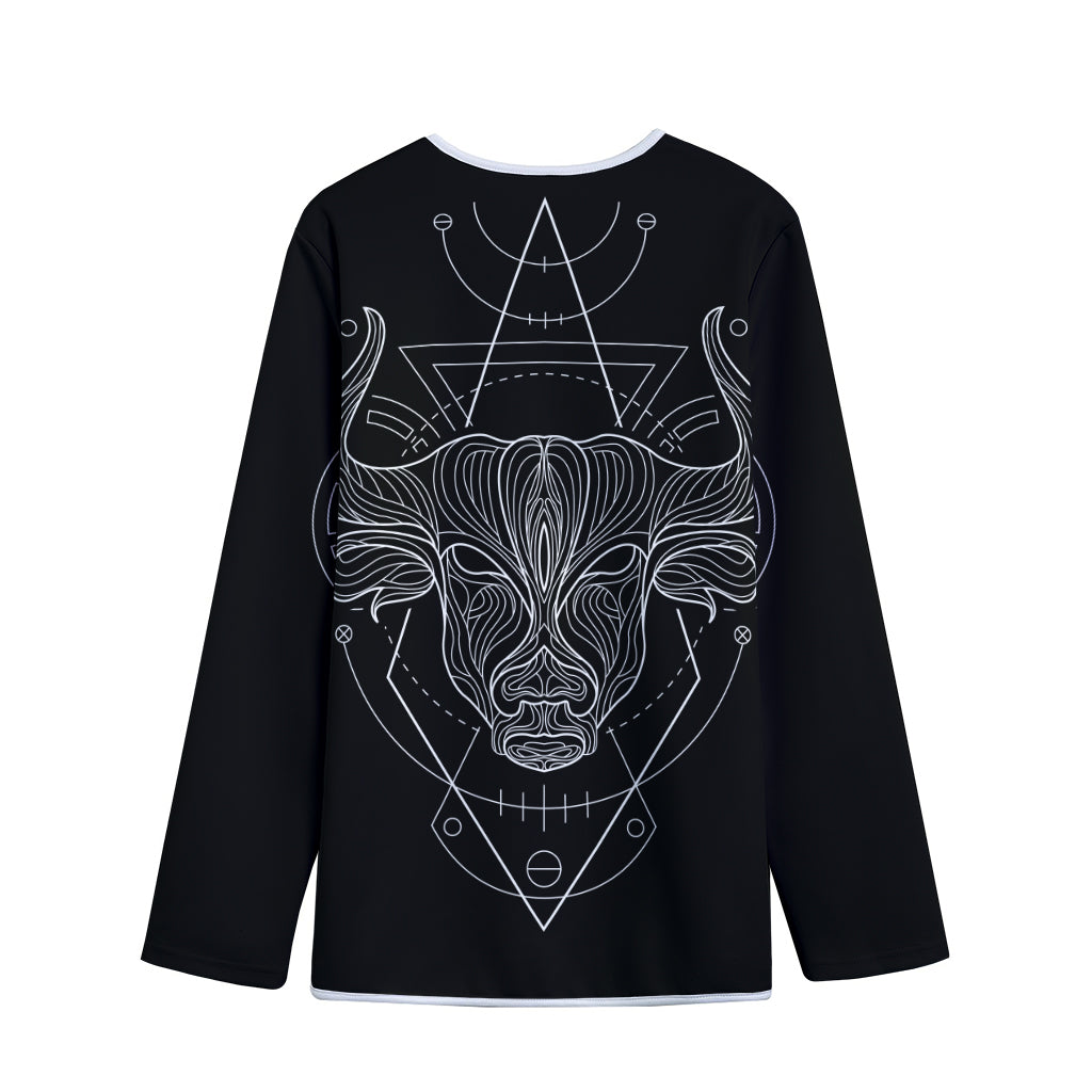 Black And White Taurus Sign Print Long Sleeve Short Coat