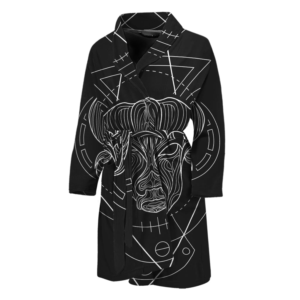 Black And White Taurus Sign Print Men's Bathrobe