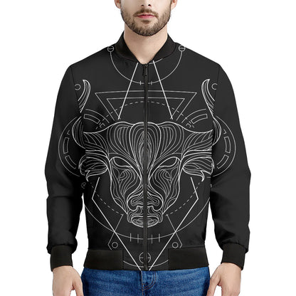 Black And White Taurus Sign Print Men's Bomber Jacket