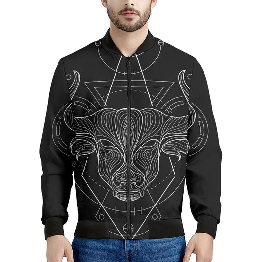 Black And White Taurus Sign Print Men's Bomber Jacket