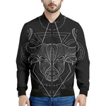 Black And White Taurus Sign Print Men's Bomber Jacket