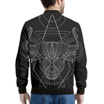 Black And White Taurus Sign Print Men's Bomber Jacket