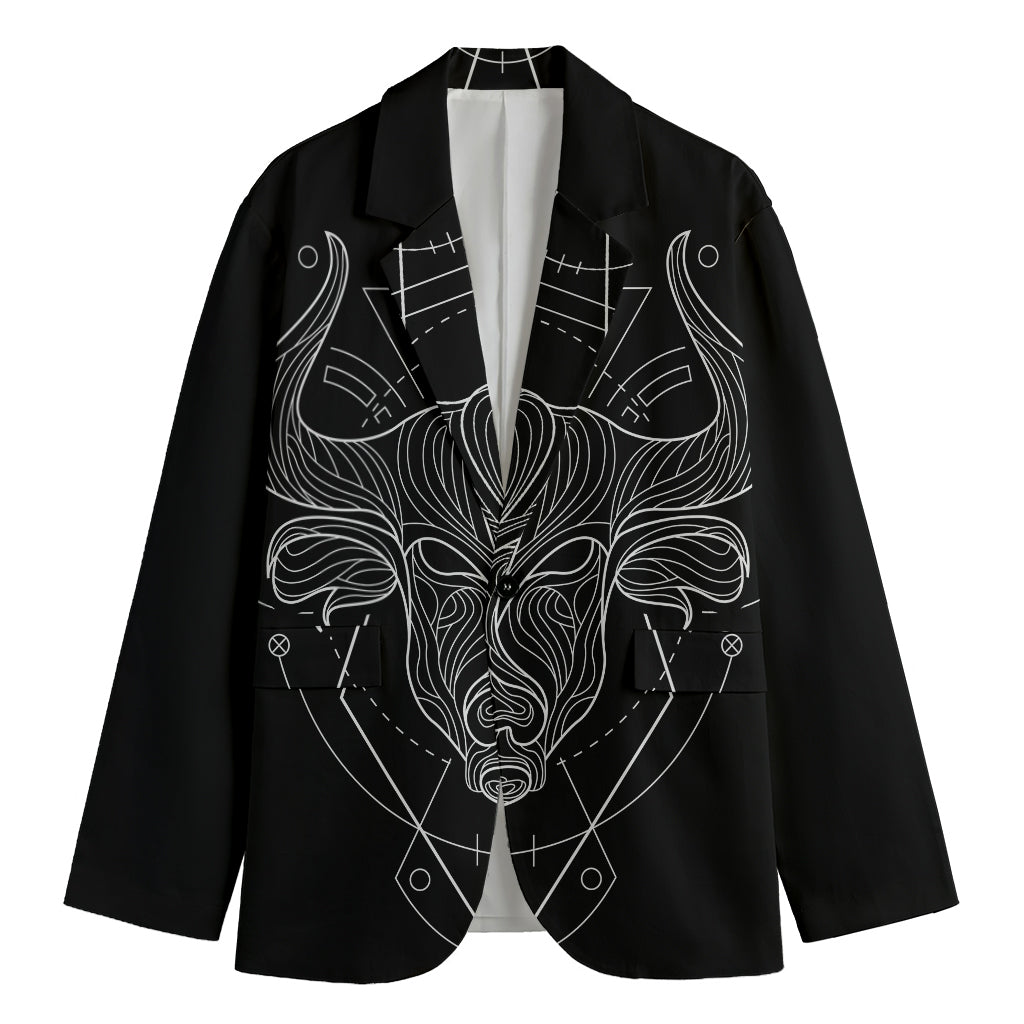 Black And White Taurus Sign Print Men's Cotton Blazer