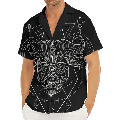 Black And White Taurus Sign Print Men's Deep V-Neck Shirt