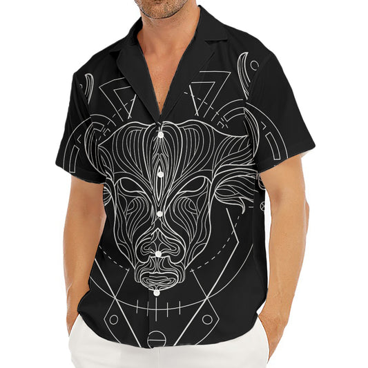 Black And White Taurus Sign Print Men's Deep V-Neck Shirt