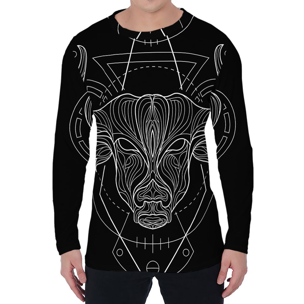 Black And White Taurus Sign Print Men's Long Sleeve T-Shirt