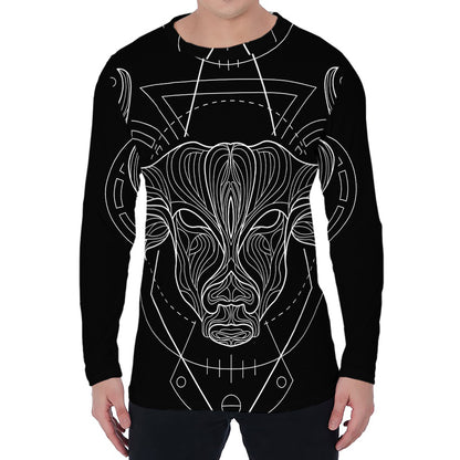 Black And White Taurus Sign Print Men's Long Sleeve T-Shirt