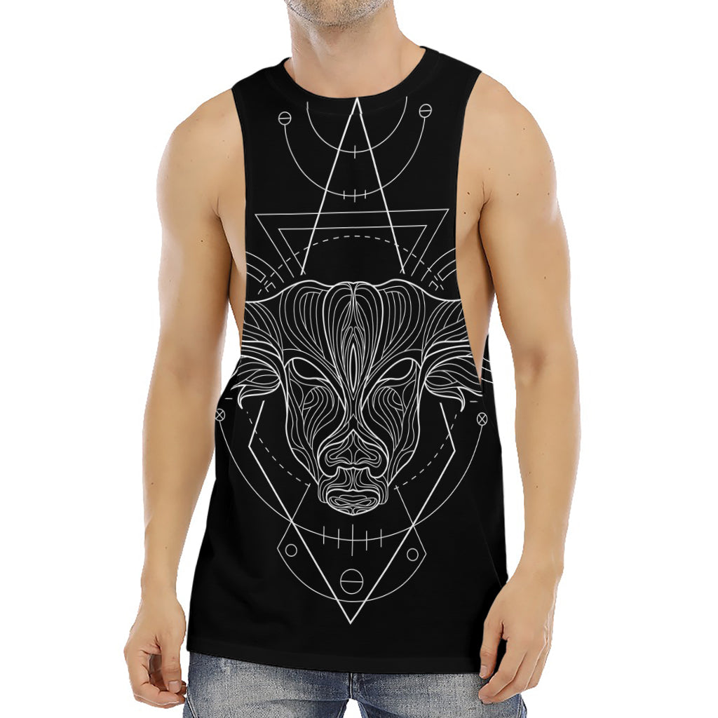 Black And White Taurus Sign Print Men's Muscle Tank Top