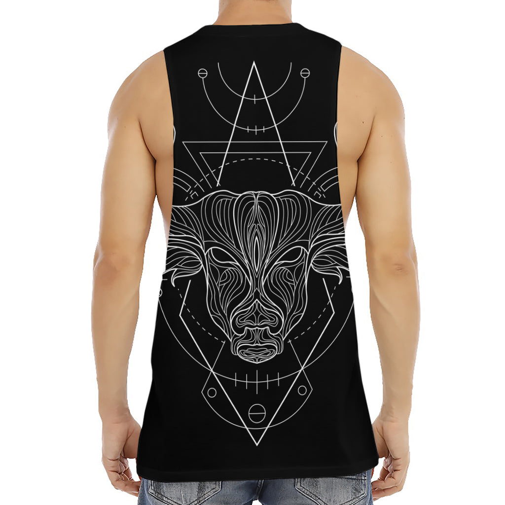 Black And White Taurus Sign Print Men's Muscle Tank Top