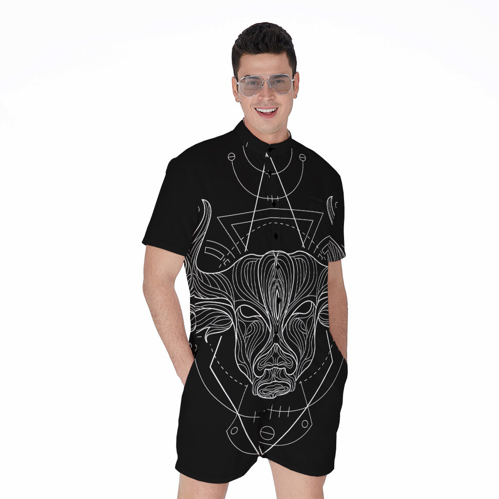 Black And White Taurus Sign Print Men's Rompers
