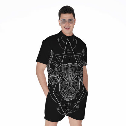 Black And White Taurus Sign Print Men's Rompers