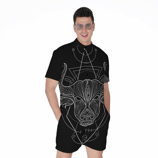 Black And White Taurus Sign Print Men's Rompers