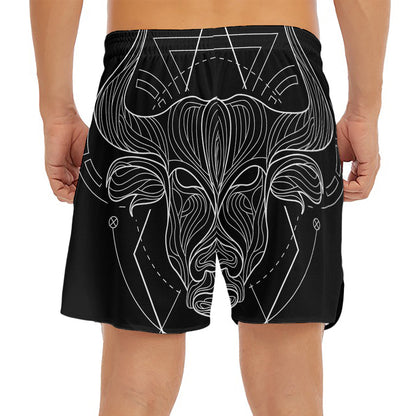 Black And White Taurus Sign Print Men's Split Running Shorts