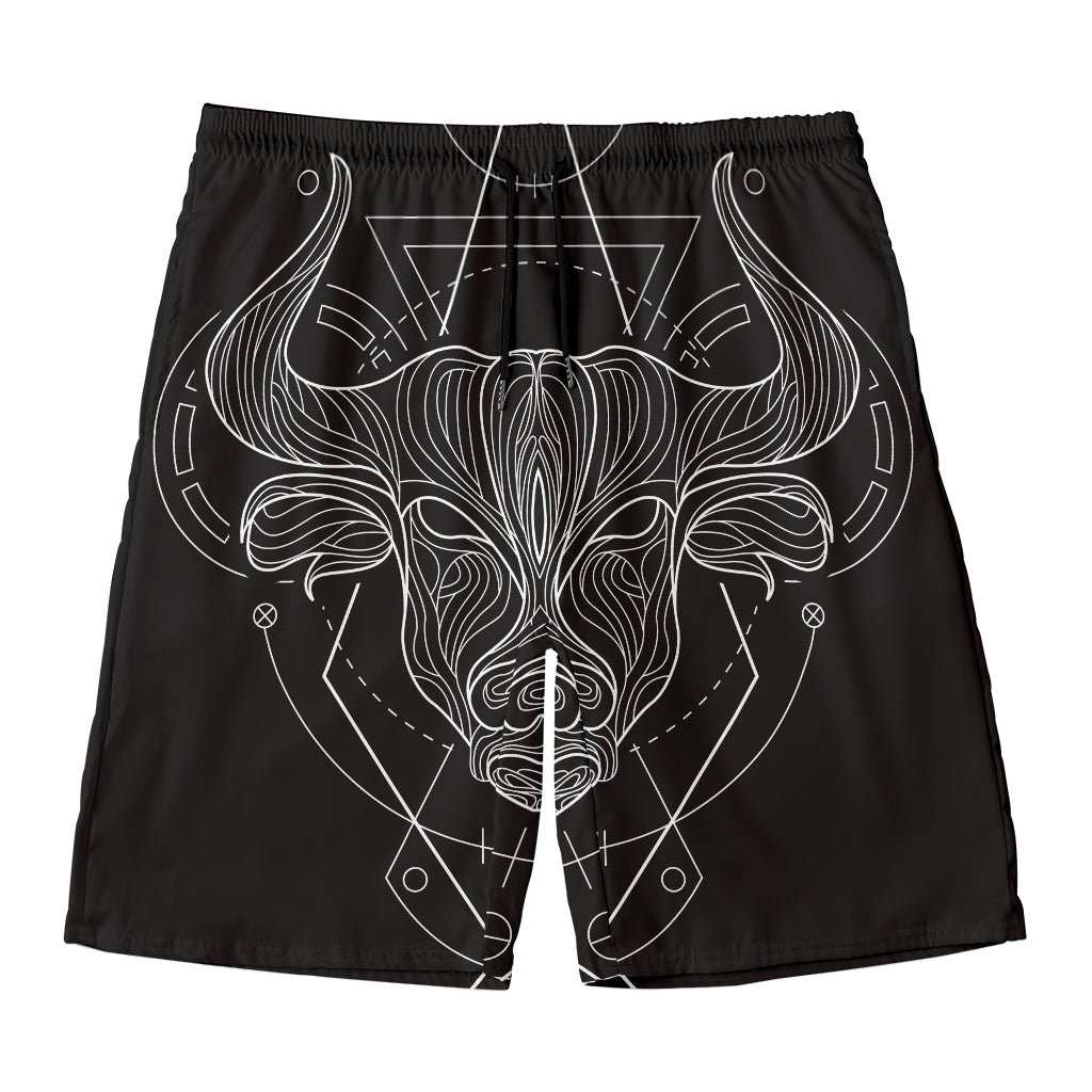 Black And White Taurus Sign Print Men's Swim Trunks