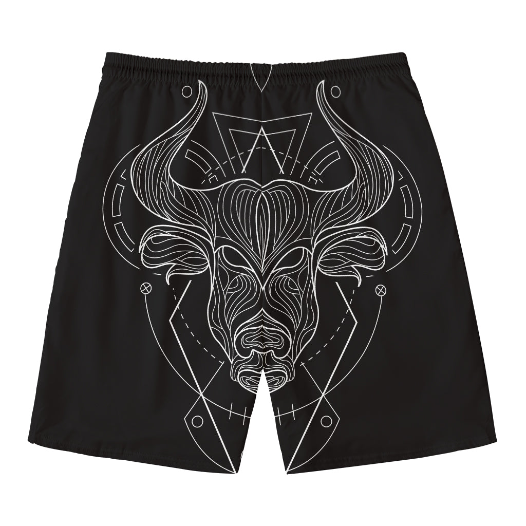 Black And White Taurus Sign Print Men's Swim Trunks