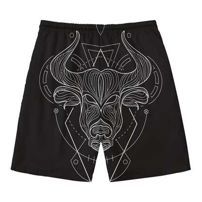Black And White Taurus Sign Print Men's Swim Trunks