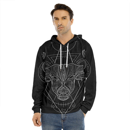 Black And White Taurus Sign Print Men's Velvet Pullover Hoodie