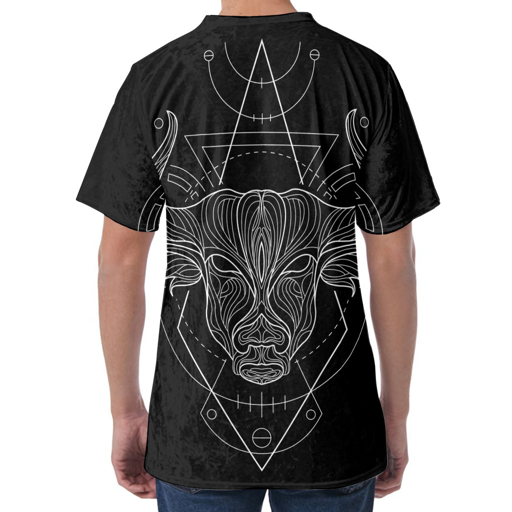 Black And White Taurus Sign Print Men's Velvet T-Shirt