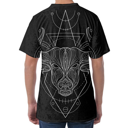 Black And White Taurus Sign Print Men's Velvet T-Shirt