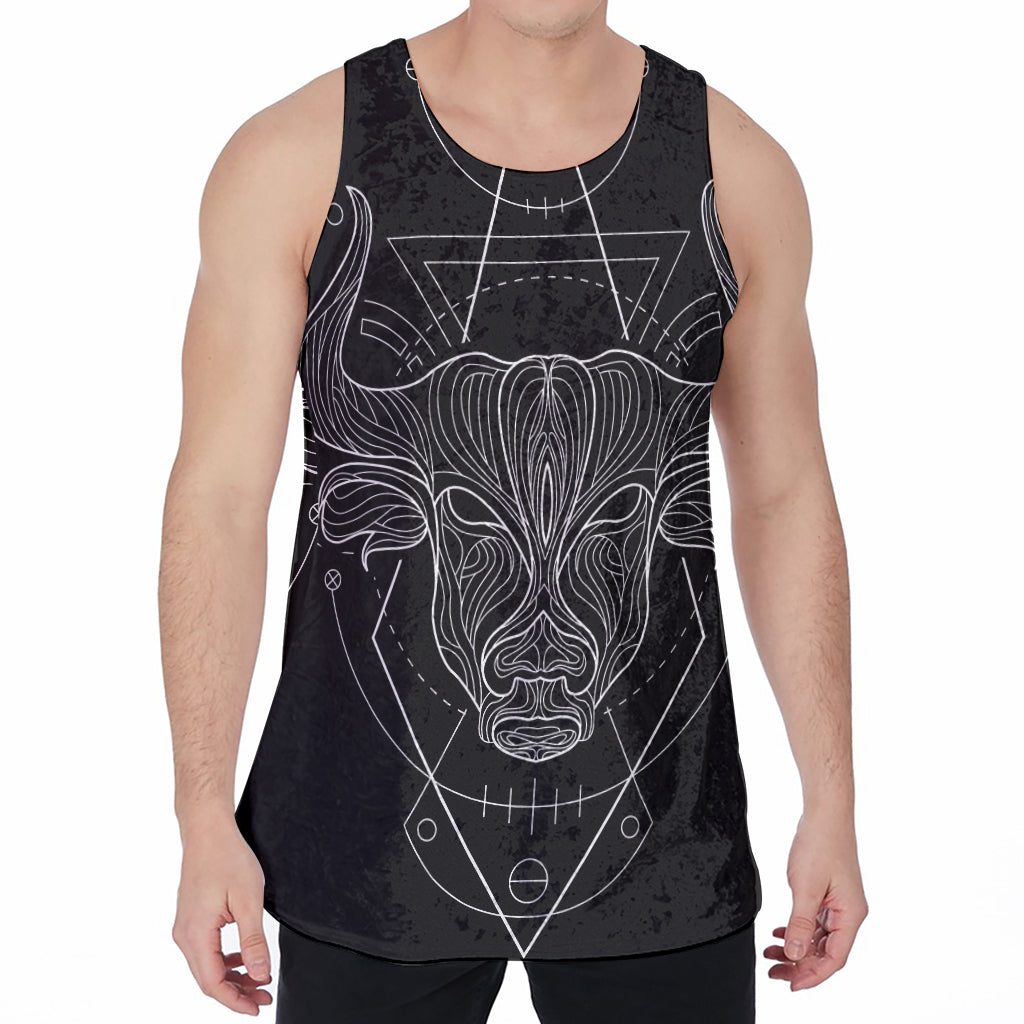 Black And White Taurus Sign Print Men's Velvet Tank Top