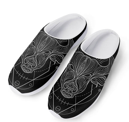 Black And White Taurus Sign Print Mesh Casual Shoes